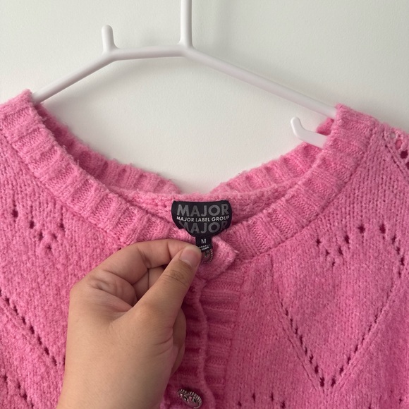 Pink Heart Knit Button-Up Cardigan Sweater - Picture 5 of 8